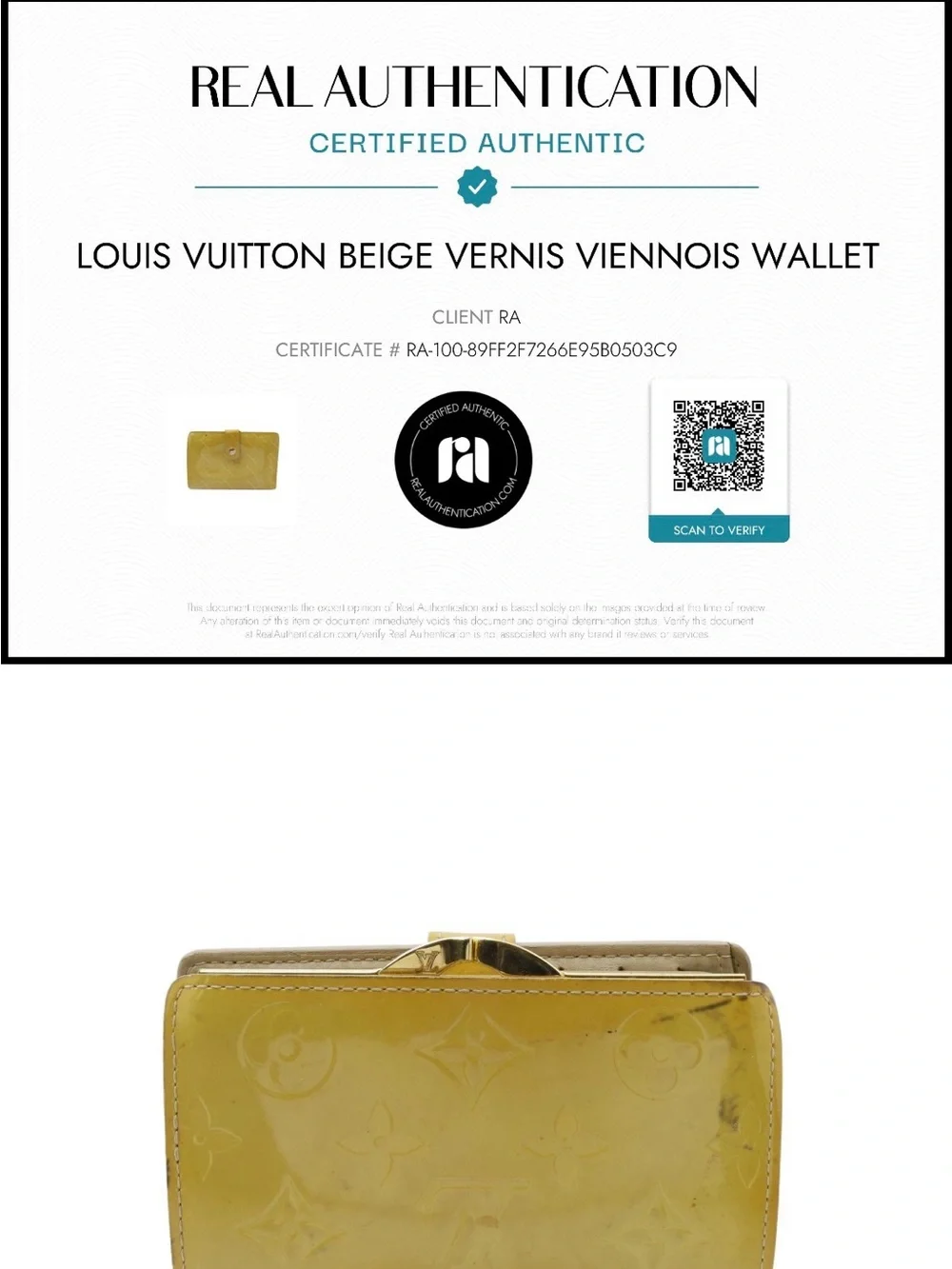 Louis Vuitton Vernis Viennois Kiss Lock Wallet Beige Yellow with COA